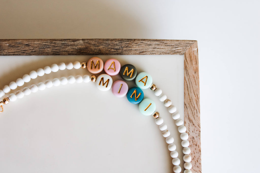 Bracelets with Round Wooden Beads and Wooden Beads with Letters